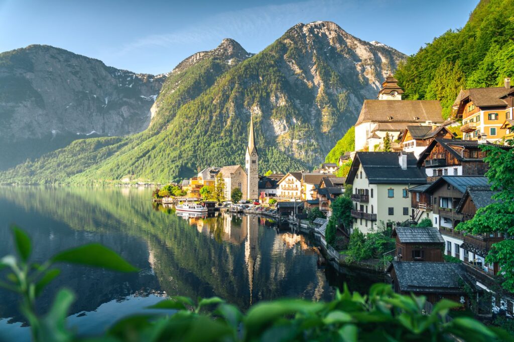 scenic view of hallstatt village and lake