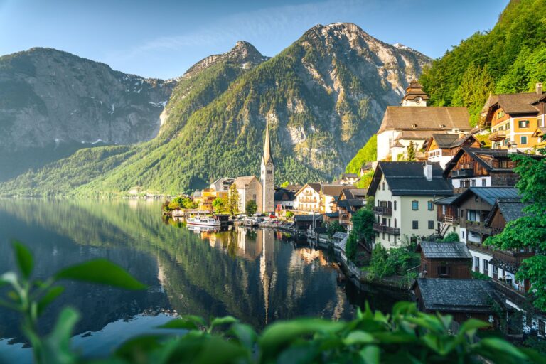 scenic view of hallstatt village and lake
