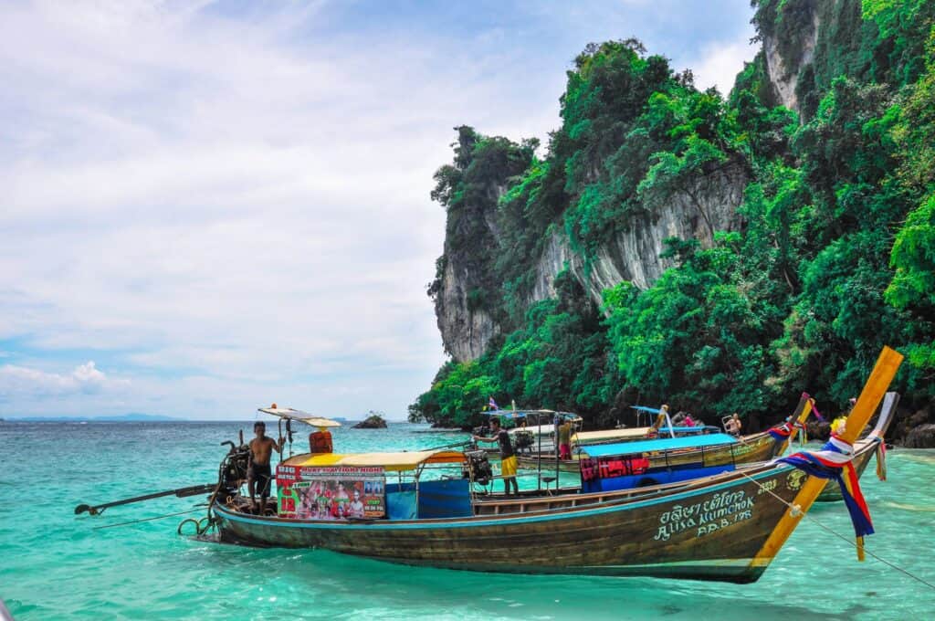 a boat moored on a shore